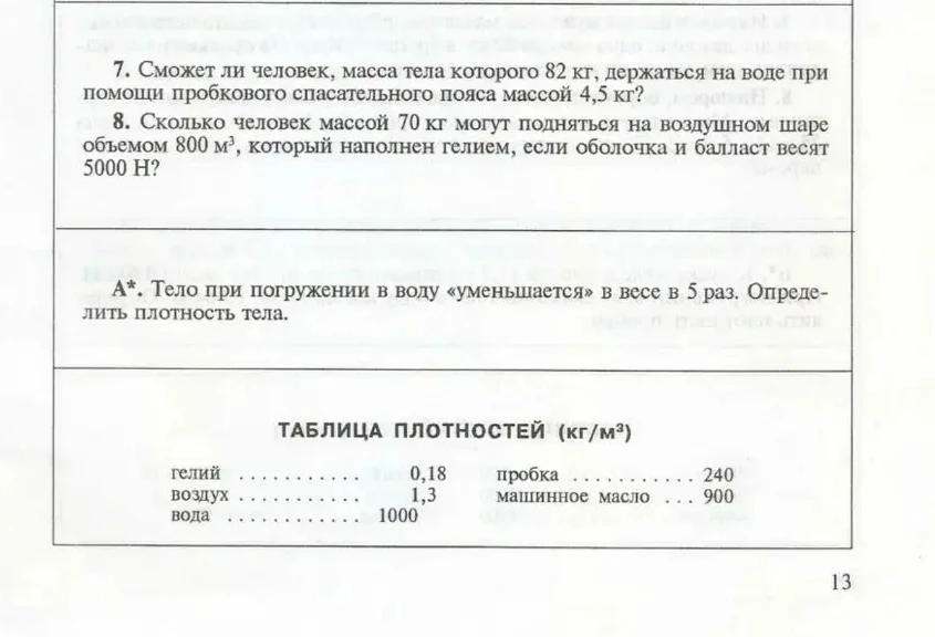 7. Сможет ли человек, масса тела которого 82 кг, держаться на воде при помощи пробкового спасательного пояса массой 4,5 кг?