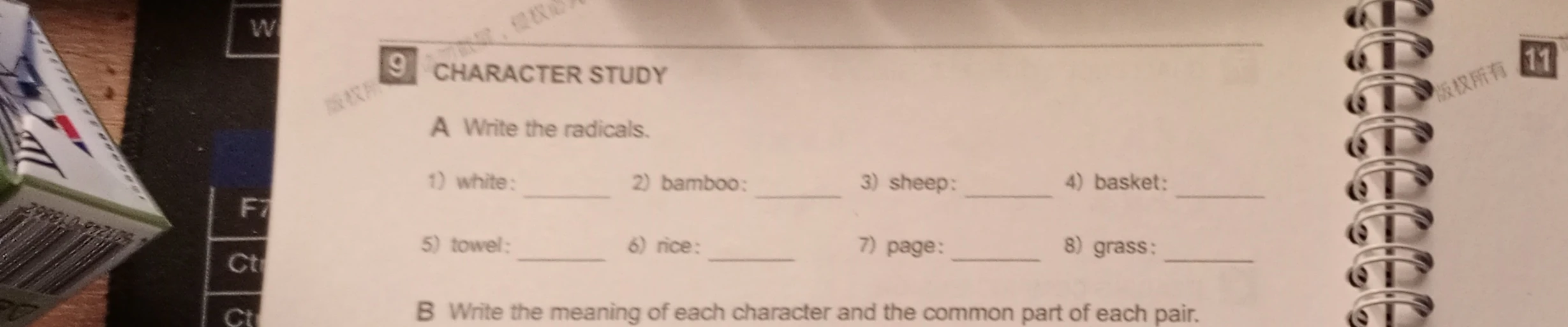 9 CHARACTER STUDY A Write the radicals.