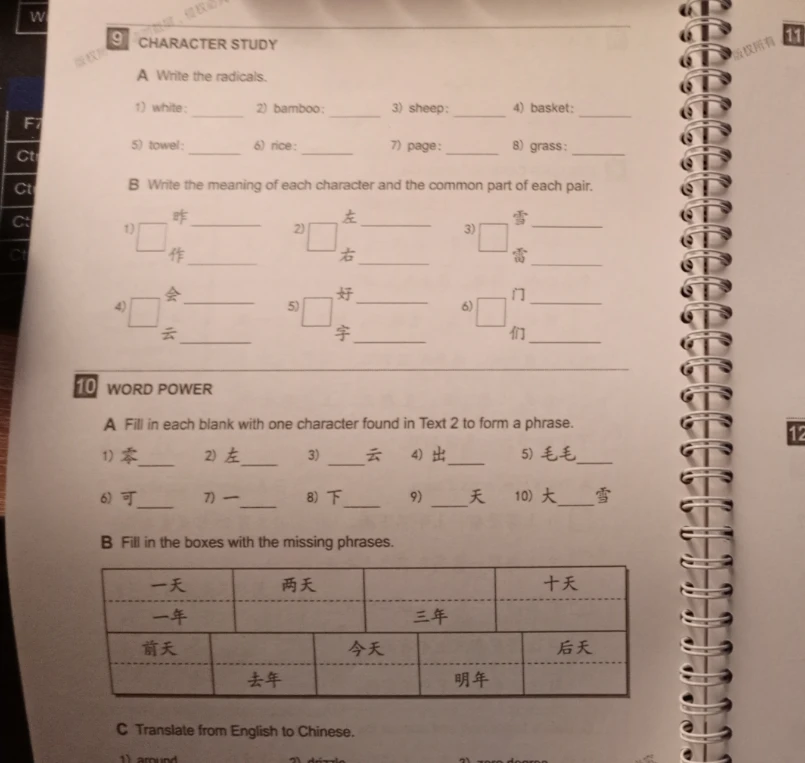 9 CHARACTER STUDY A Write the radicals.