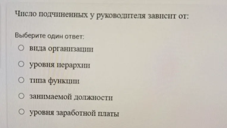 Число подчиненных у руководителя зависит от: