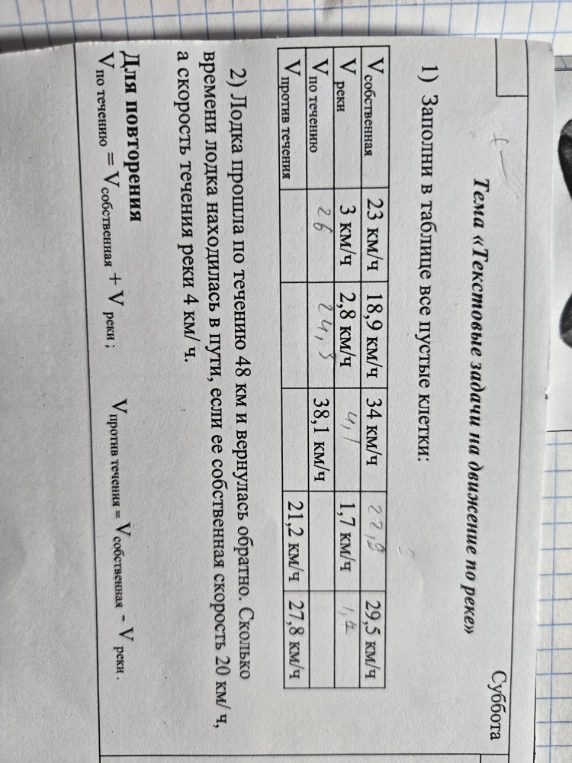 Заполни в таблице все пустые клетки