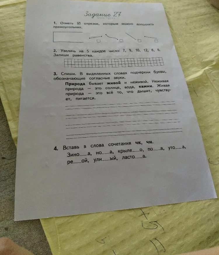 1. Отметь [ ] отрезок, которым можно дополнить прямоугольник.
