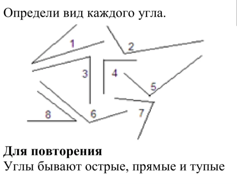 Определи вид каждого угла.
