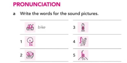 Write the words for the sound pictures.