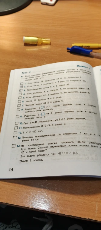 Если считаешь утверждение верным, поставь в рамку около него знак «+», если считаешь утверждение неверным, поставь знак «−».
