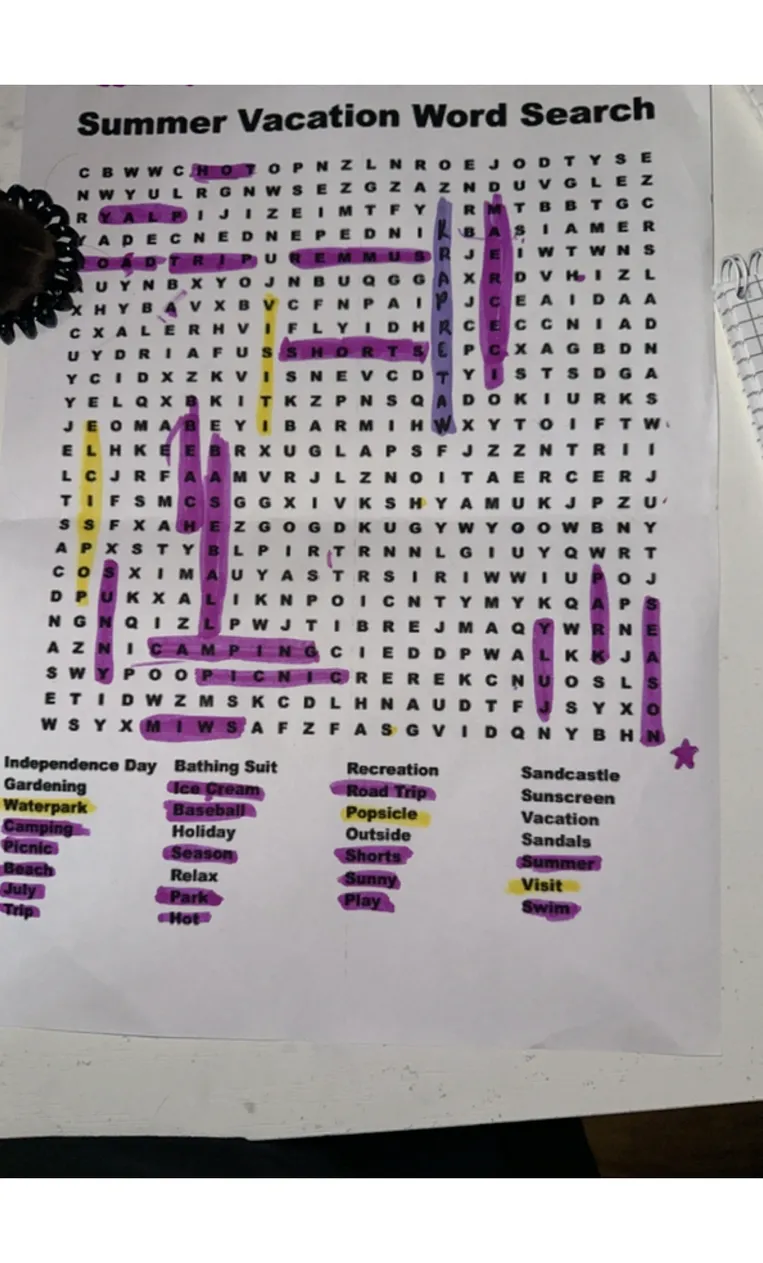 Summer Vacation Word Search