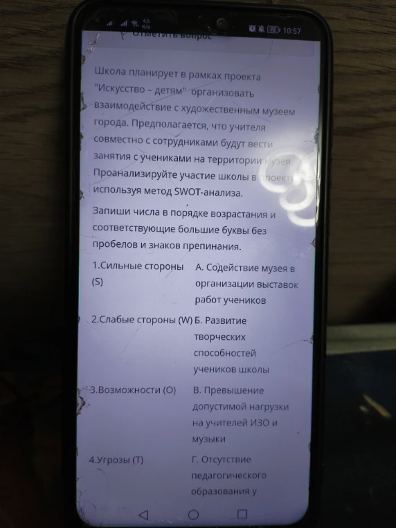 Школа планирует в рамках проекта "Искусство – детям" организовать взаимодействие с художественным музеем города. Проанализируйте участие школы в проекте, используя метод SWOT-анализа.
