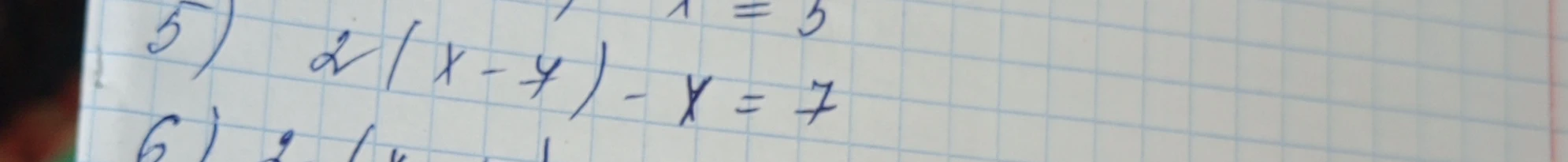 5) 2(x - 4) - x = 7