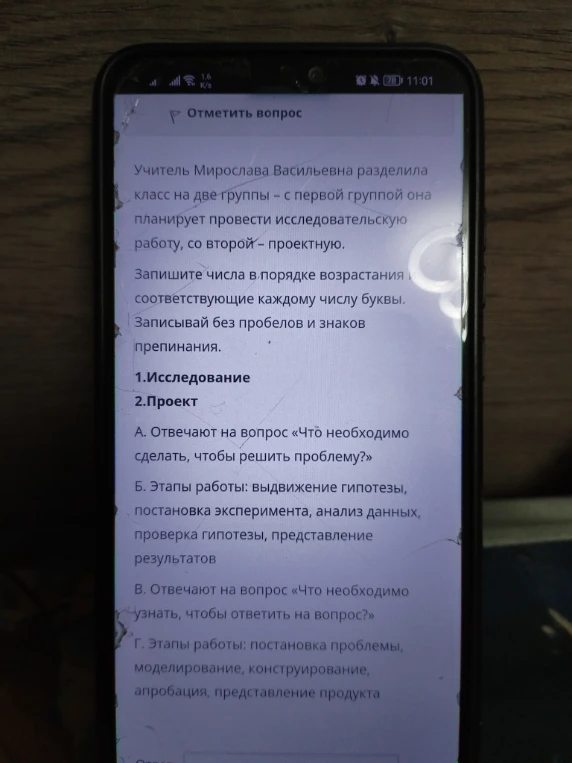 Учитель Мирослава Васильевна разделила класс на две группы - с первой группой она планирует провести исследовательскую работу, со второй - проектную.