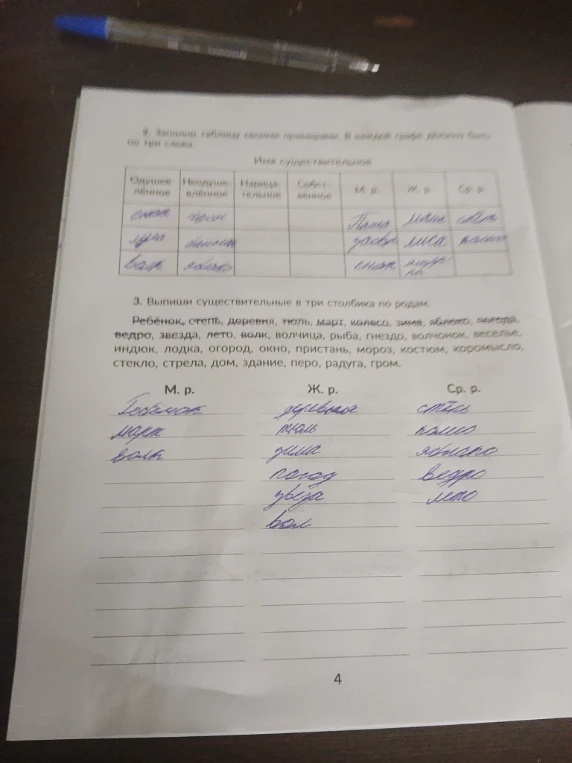 Заполни таблицу своими примерами. В каждой графе должно быть по три слова.