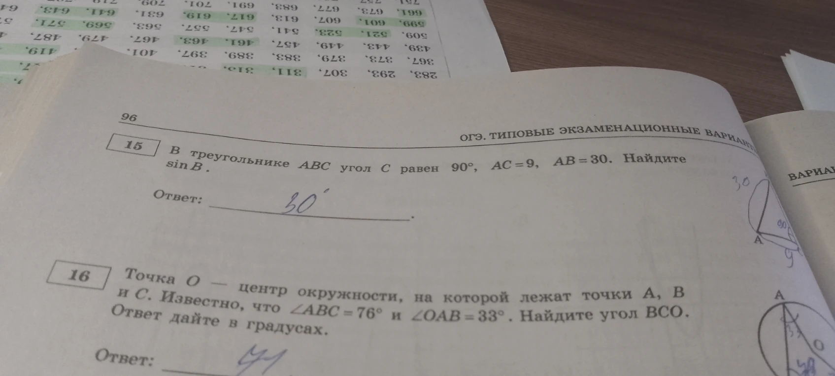 В треугольнике ABC угол C равен 90°, AC=9, AB=30. Найдите sin B.