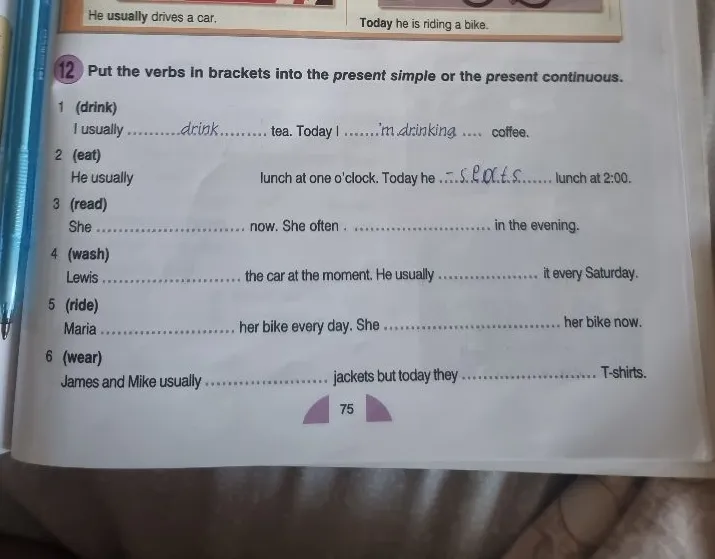 Put the verbs in brackets into the present simple or the present continuous.