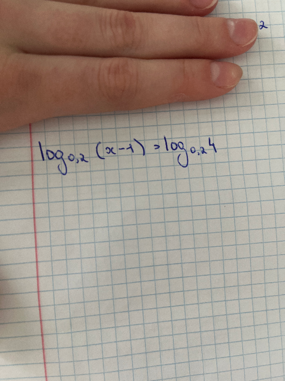 log_{0,2} (x-1) = log_{0,2} 4