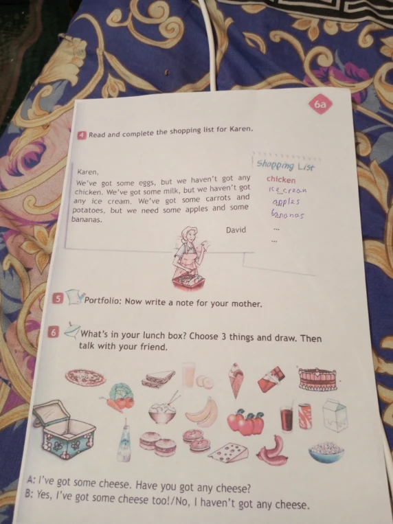 Read and complete the shopping list for Karen.