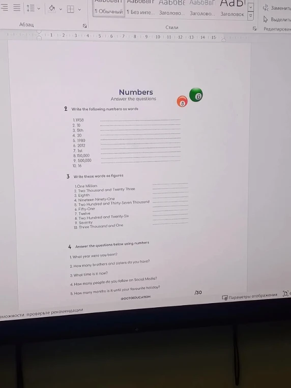 Write the following numbers as words