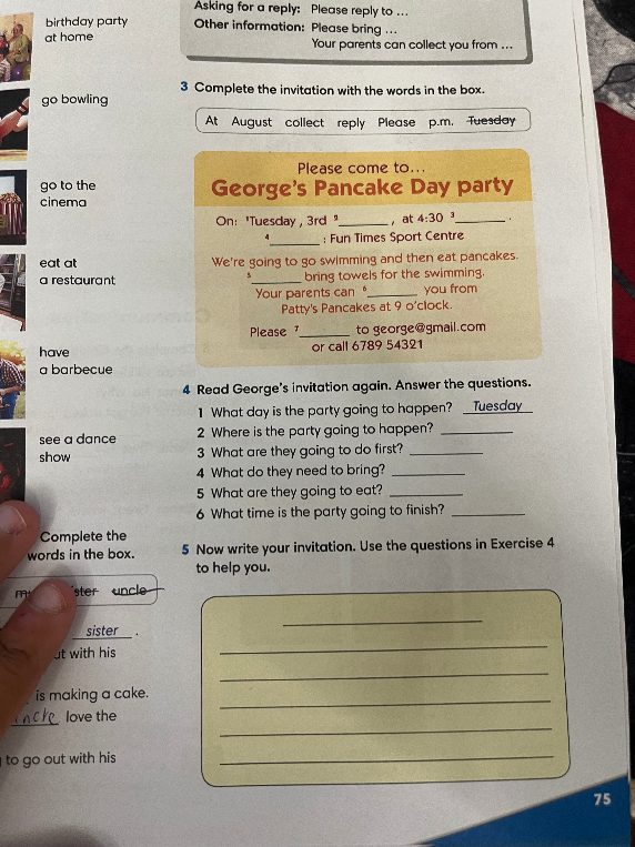 3 Complete the invitation with the words in the box.