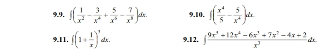 9.9. ∫(1/x^2 - 3/x^4 + 5/x^6 - 7/x^8) dx.
