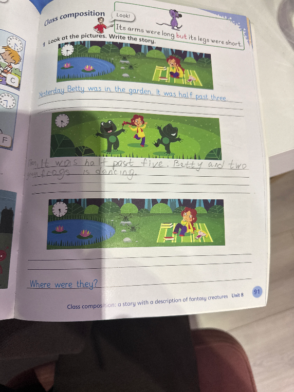 Look at the pictures. Write the story.