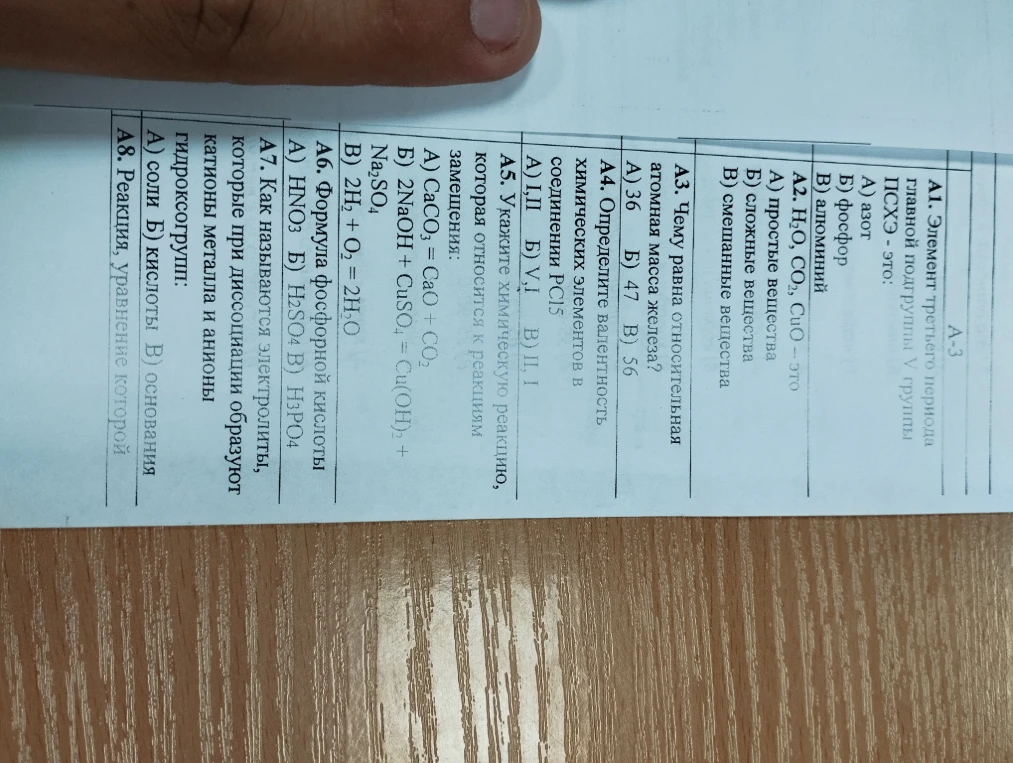 А1. Элемент третьего периода главной подгруппы V группы ПСХЭ - это: