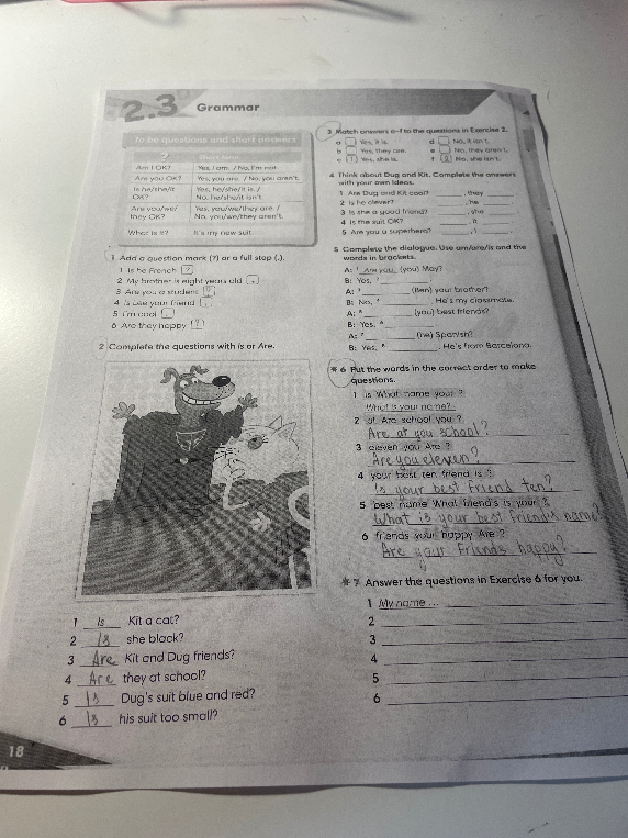 Match answers a-f to the questions in Exercise 2.