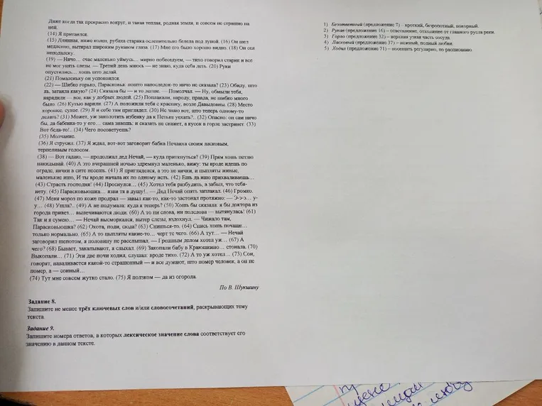 Задание 8. Запишите не менее трёх ключевых слов и/или словосочетаний, раскрывающих тему текста.