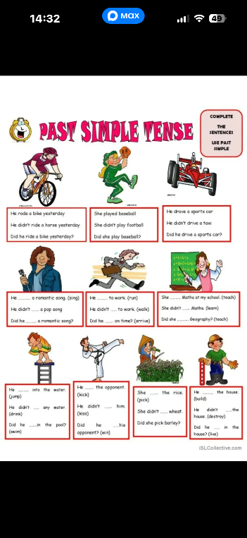 Complete the sentences. Use past simple.