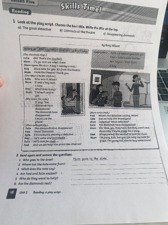 1 Look at the play script. Choose the best title. Write the title at the top.