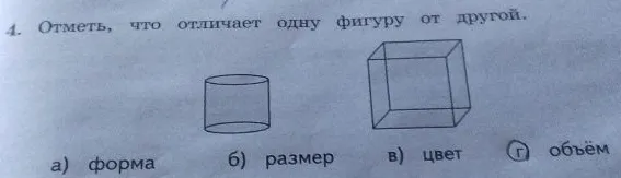 4. Отметь, что отличает одну фигуру от другой.