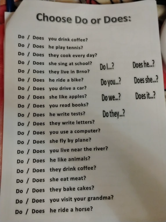 Choose Do or Does: Do / Does you drink coffee?