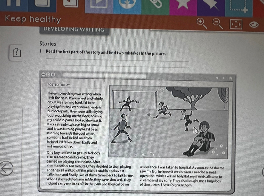 Read the first part of the story and find two mistakes in the picture.