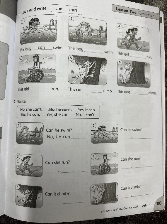 Look and write. can can't