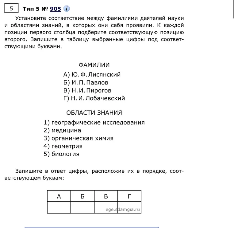 Установите соответствие между фамилиями деятелей науки и областями знаний, в которых они себя проявили.
