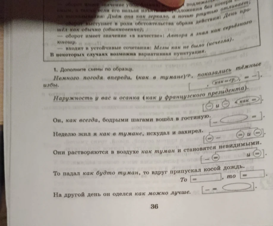 1. Дополните схемы по образцу.
