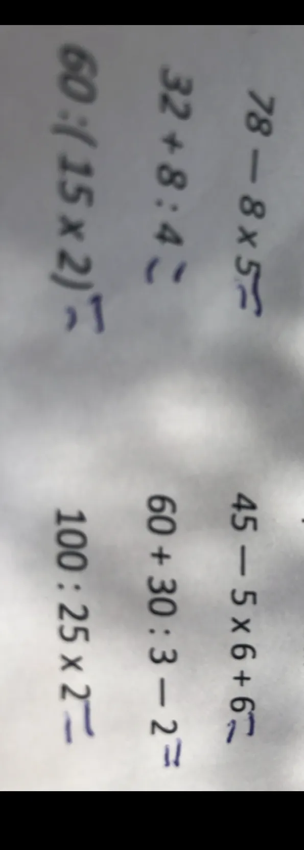 78 - 8 x 5 =