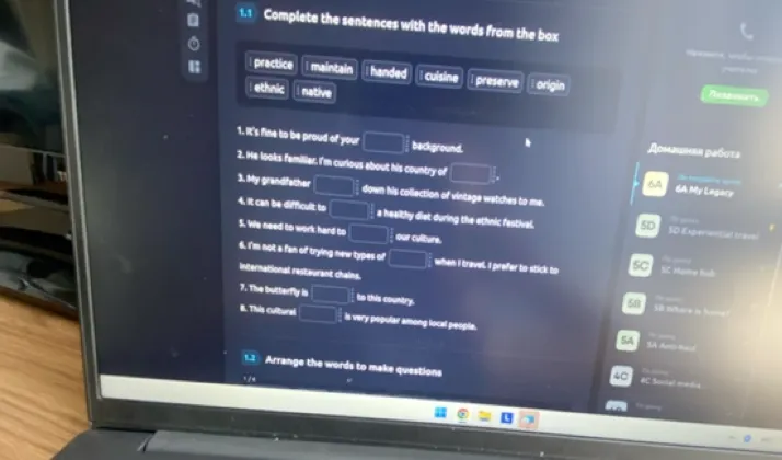 1.1 Complete the sentences with the words from the box