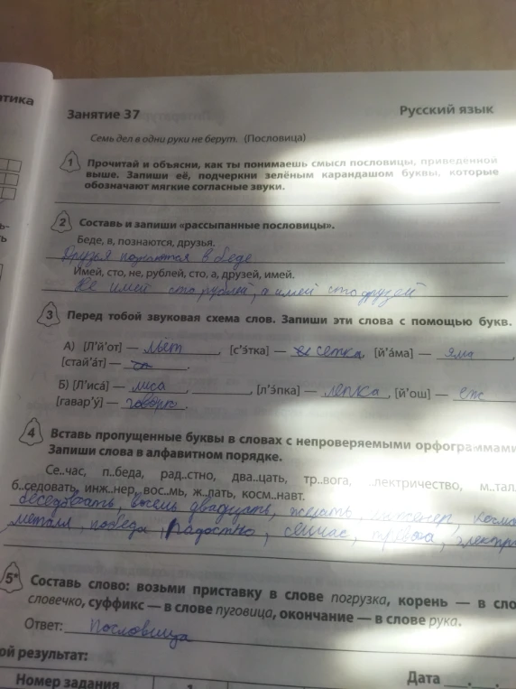 Прочитай и объясни, как ты понимаешь смысл пословицы, приведенной выше. Запиши её, подчеркни зелёным карандашом буквы, которые обозначают мягкие согласные звуки.