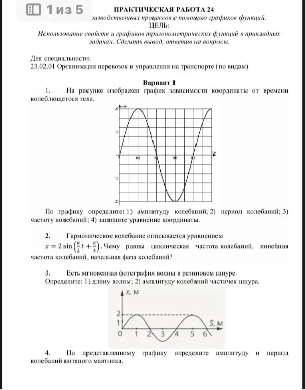 На рисунке изображен график зависимости координаты от времени колеблющегося тела.