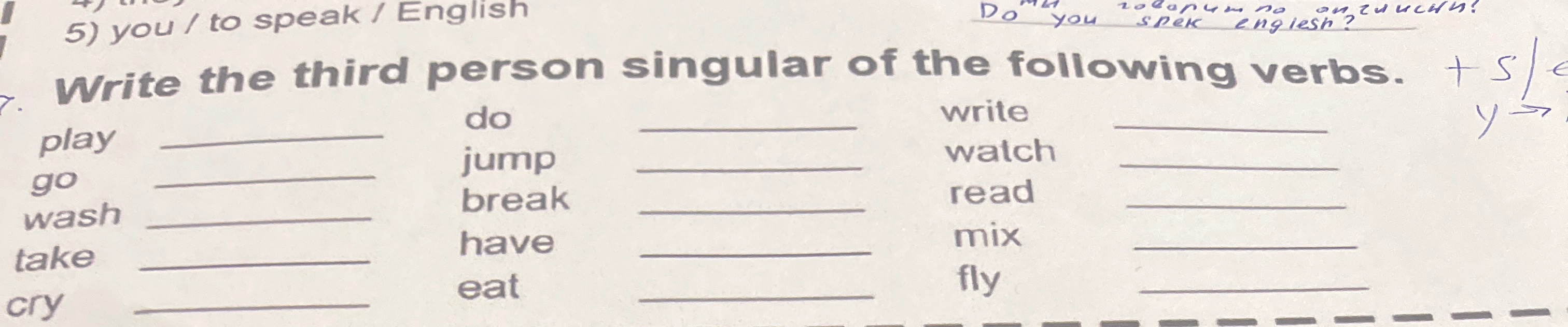 Write the third person singular of the following verbs.
