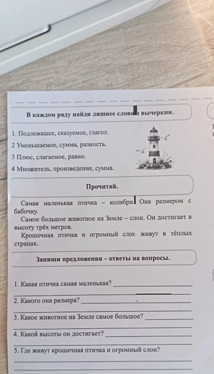 В каждом ряду найди лишнее слово и вычеркни.