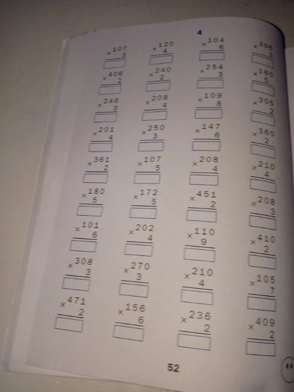 Выполните умножение чисел: 107*3, 406*2, 246*3, 201*4, 361*2, 180*5, 101*6, 308*3, 471*2 и другие примеры из таблицы.