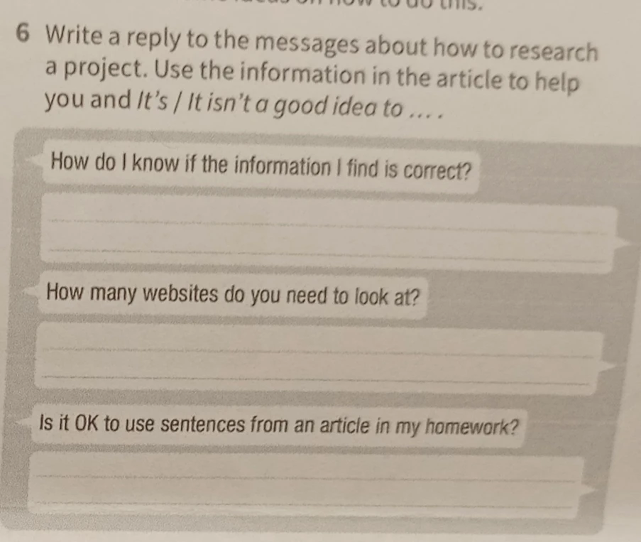 Write a reply to the messages about how to research a project.