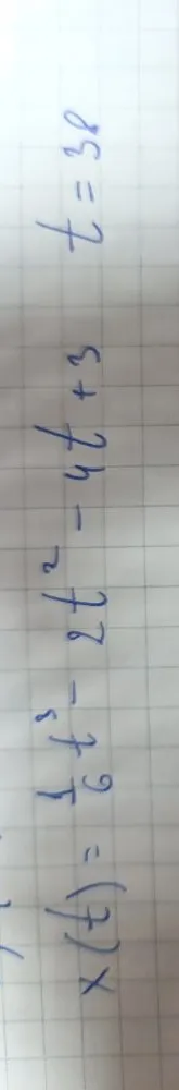x(t) = 1/6 t^3 - 4t + 3, t = 38