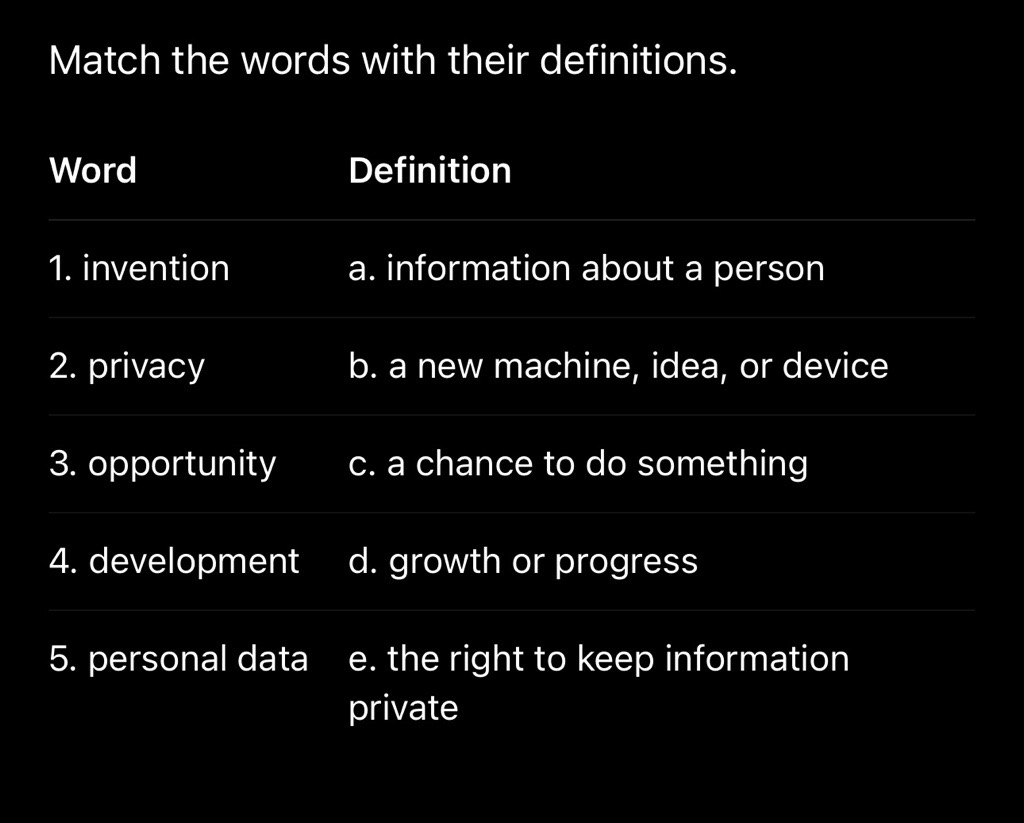 Match the words with their definitions.