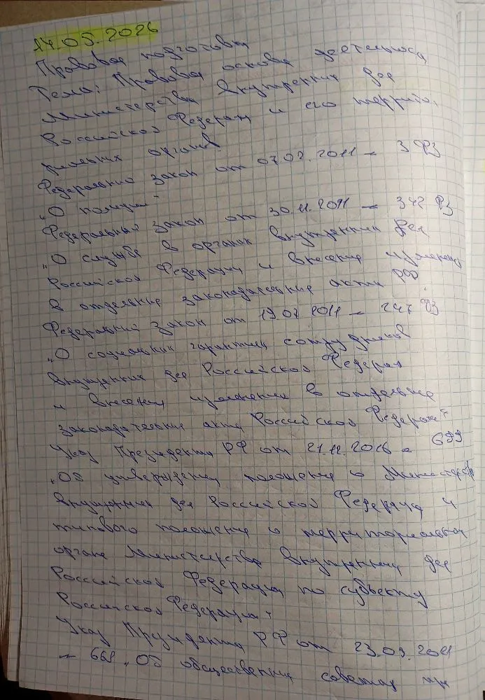14.05.2026 Правовая подготовка Тема: Правовая основа деятельности Министерства внутренних дел Российской Федерации и его территориальных органов