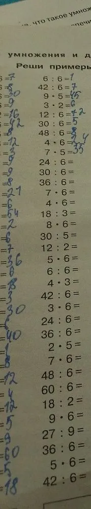 Реши примеры 24 : 6 = ...