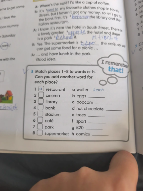 Match places 1-8 to words a-h. Can you add another word for each place?