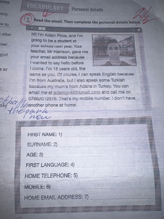 Read the email. Then complete the personal details below.