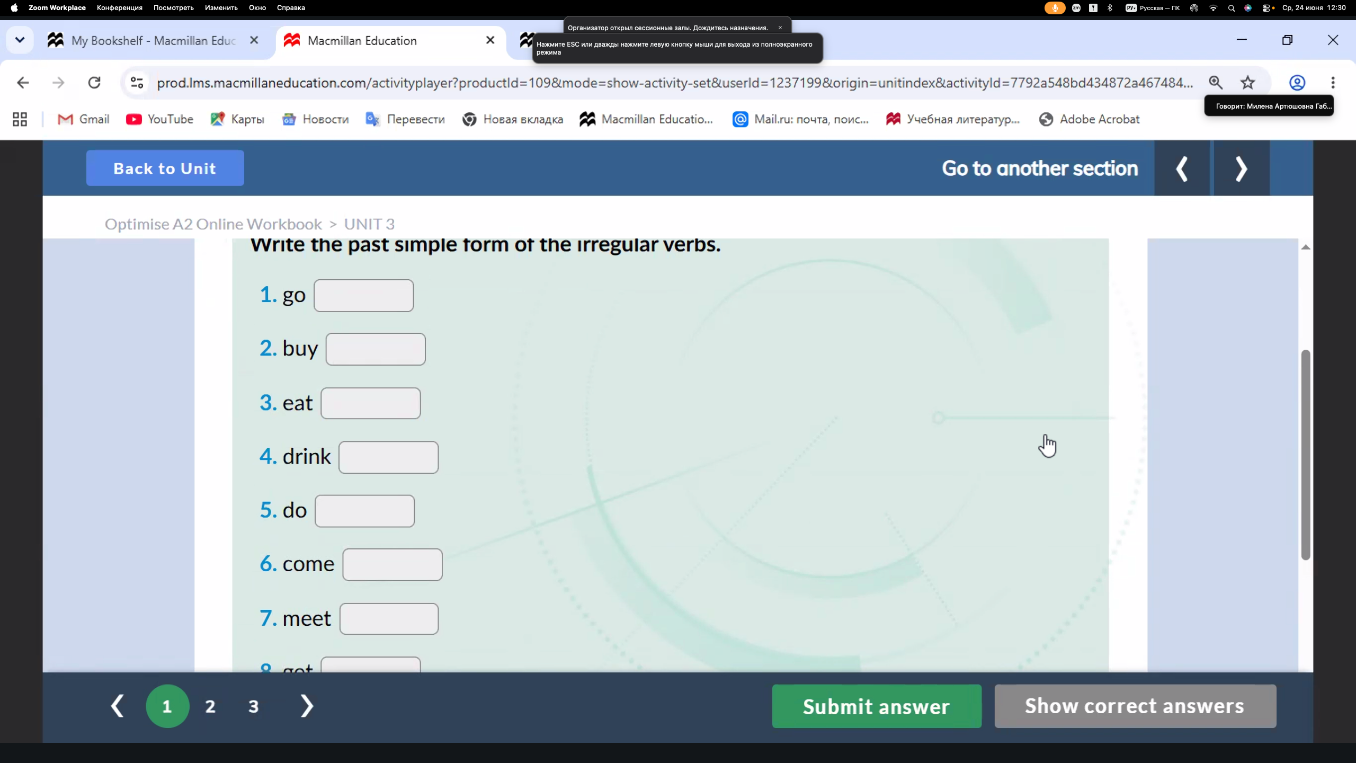 Write the past simple form of the irregular verbs.
