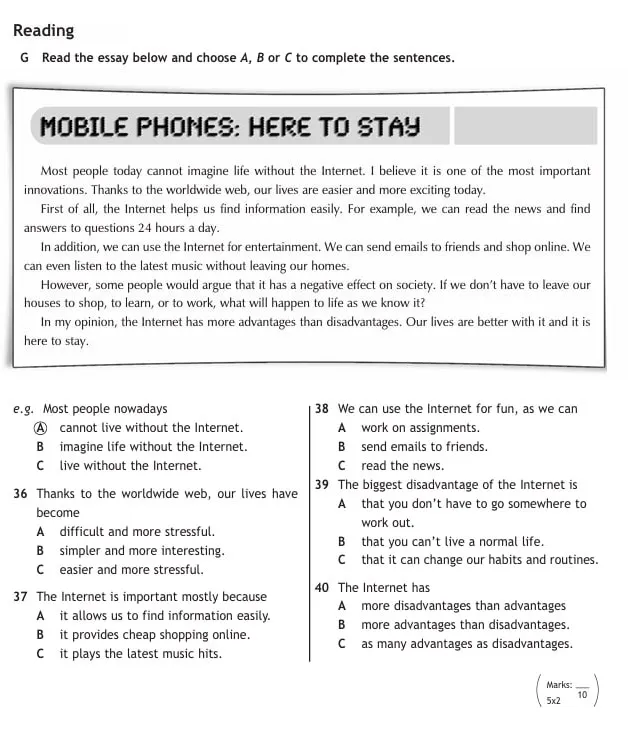 Read the essay below and choose A, B or C to complete the sentences.