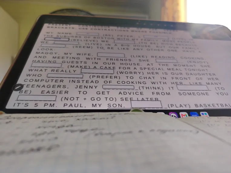 MY NAME ___ (BE) PETER. I ___ (LIVE) IN THE SUBURBS OF BOSTON WITH MY FAMILY.